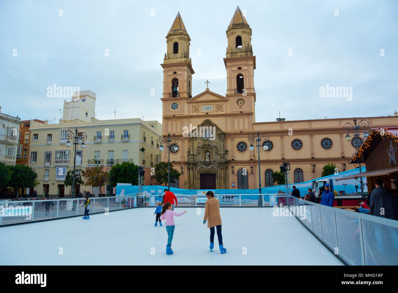 Ice skating rink, Plaza Fragela, Cadiz, Andalucia, Spain Stock Photo