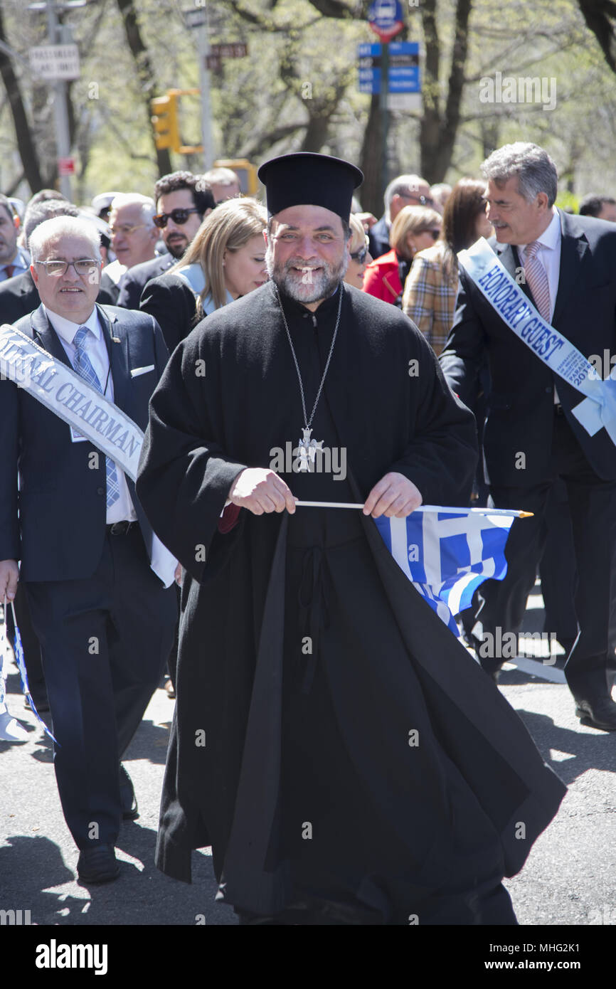 Greek Independence Day Parade in New York City. Greek Orthodox Priest