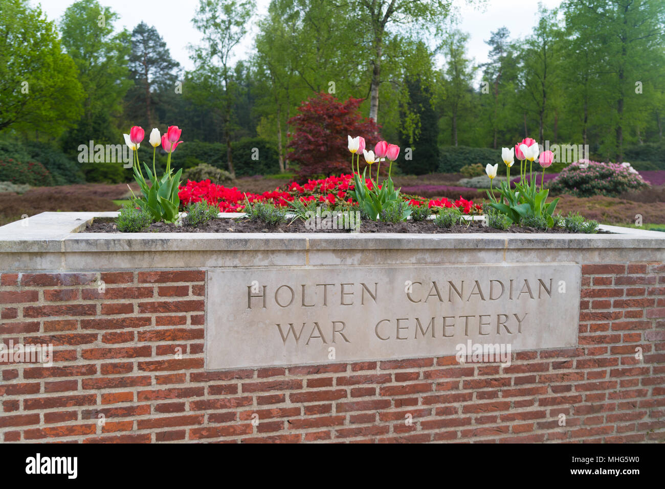 HOLTEN, NETHERLANDS - APRIL 29, 2018: Details of the Holten canadian war cemetary, an officially piece of canadian territory in the netherlands Stock Photo