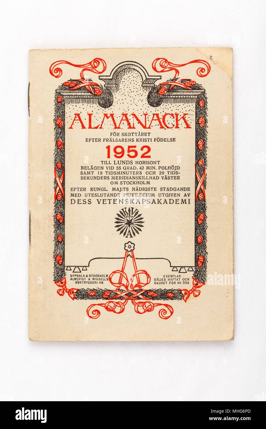 UMEA, SWEDEN ON APRIL 05, 2018. Closeup on the front page of a Calendar  from 1952. Text and figures. Illustrative editorial Stock Photo - Alamy