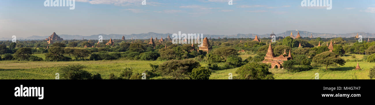 Panoramic view of temples of Bagan from Bulethi Pagoda, Myanmar (Burma) Stock Photo