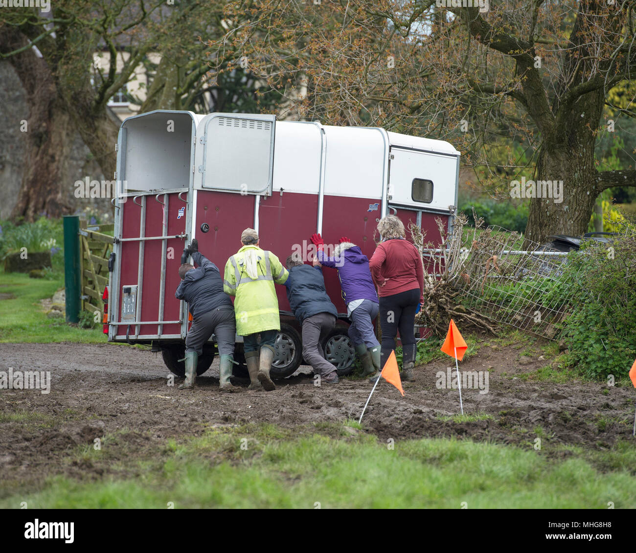 horsebox stuck in mud Stock Photo