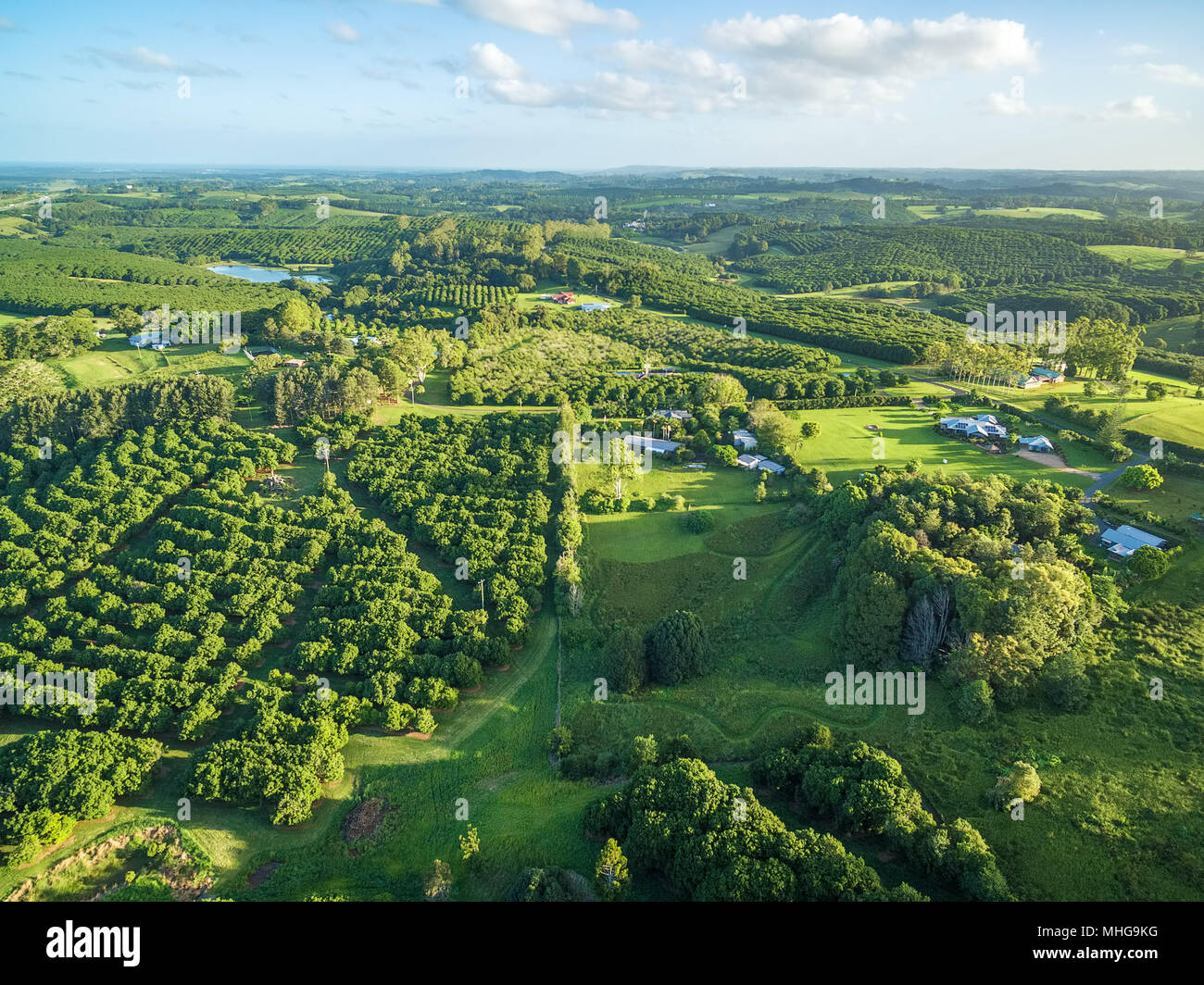 Aerial view of Australian countryside at sunset Stock Photo