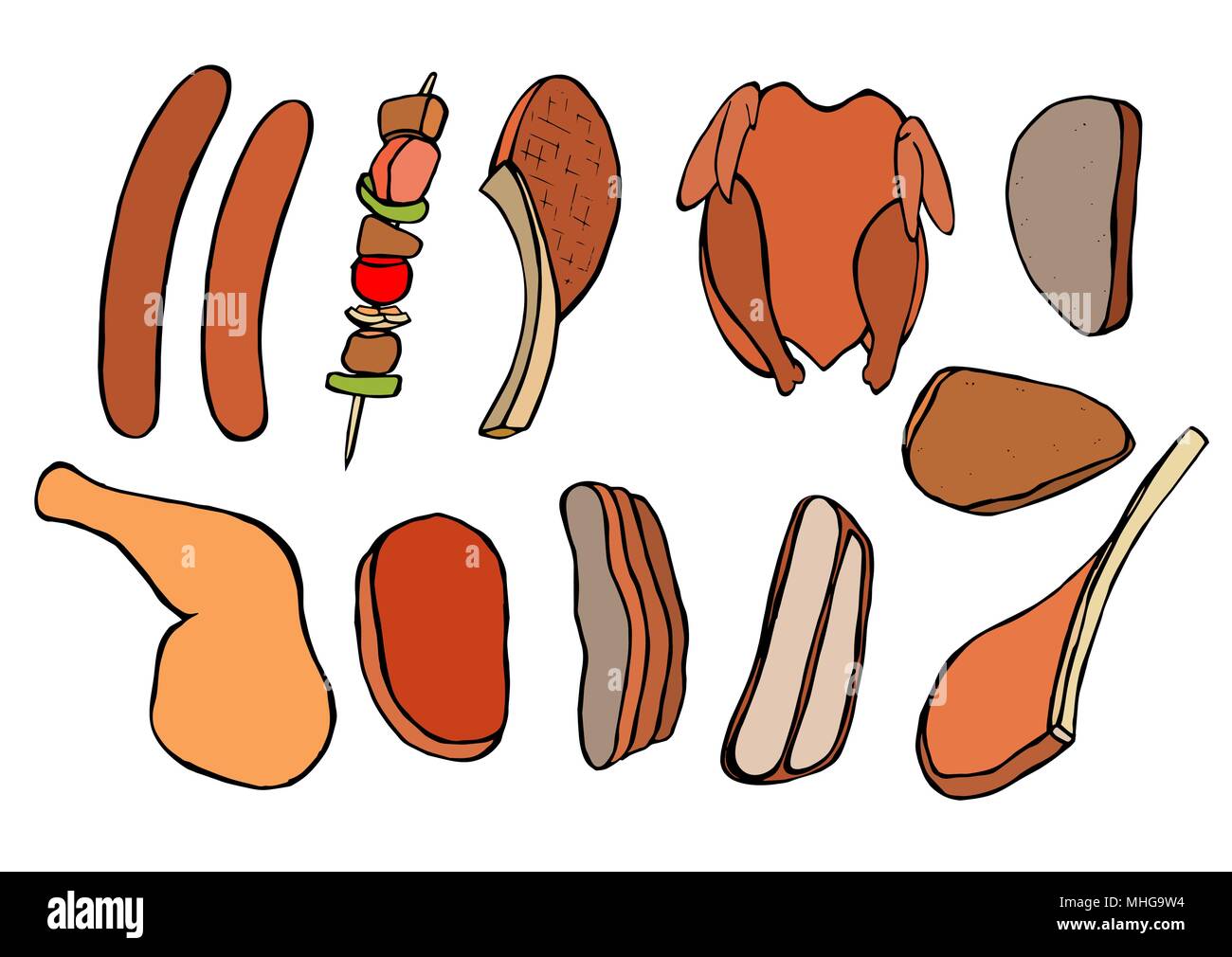Barbecue Grill Vintage Color Vector Sketch Illustration Isolated On White Background Stock Vector Image Art Alamy