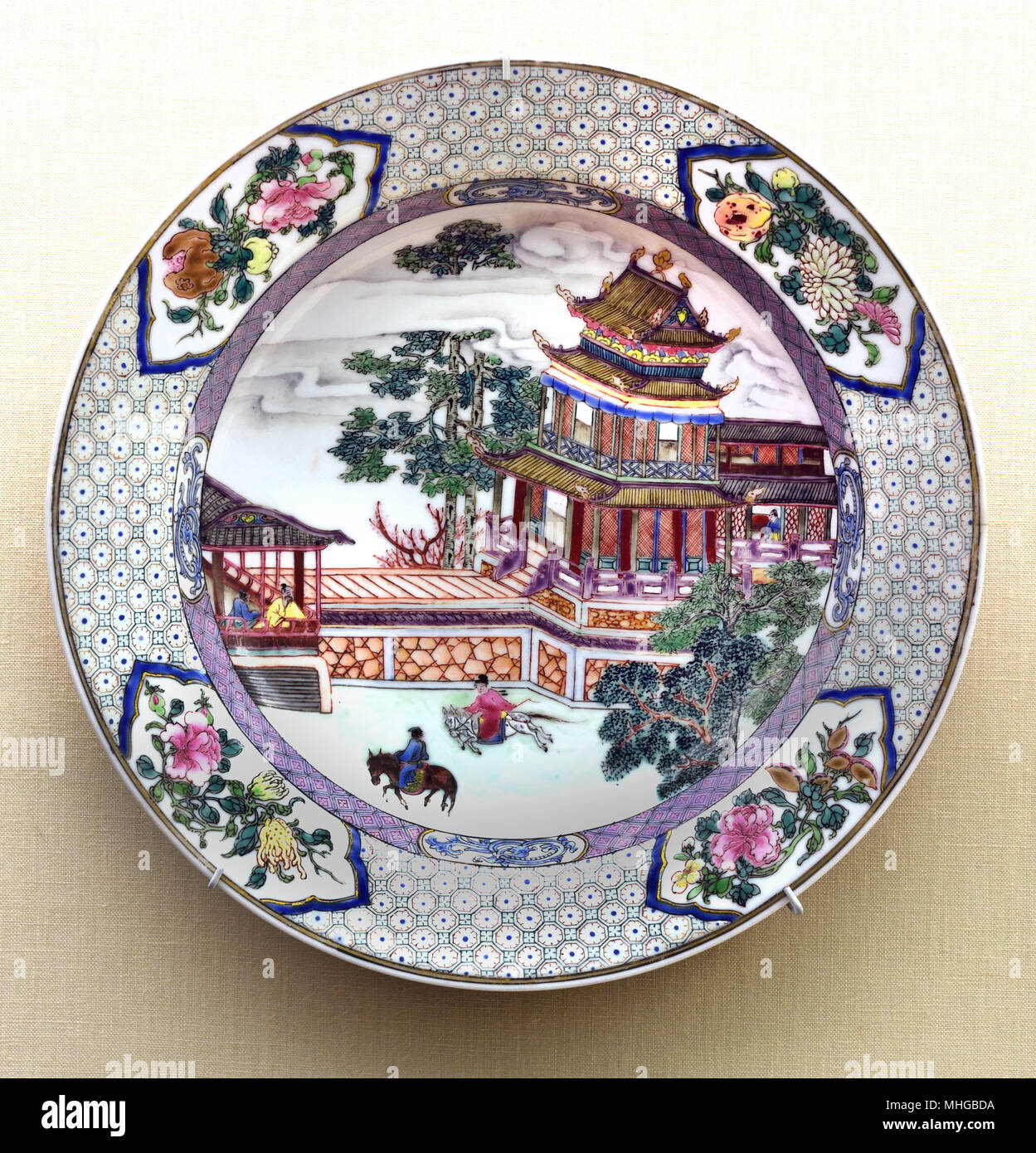 Eggshell Plates ( Yongzheng period ) Qing Dynasty Enamelled Porcelain ( The Qing dynasty, also known as the Qing Empire, officially the Great Qing, was the last imperial dynasty of China, established in 1636 and ruling China from 1644 to 1912.  ) Stock Photo
