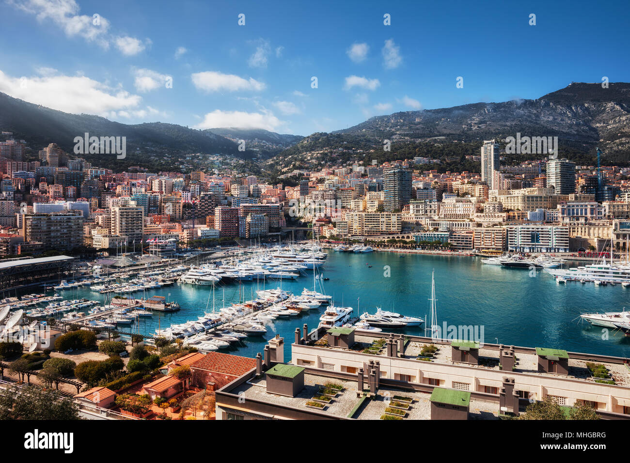 Monaco principality cityscape around Port Hercule, Europe Stock Photo
