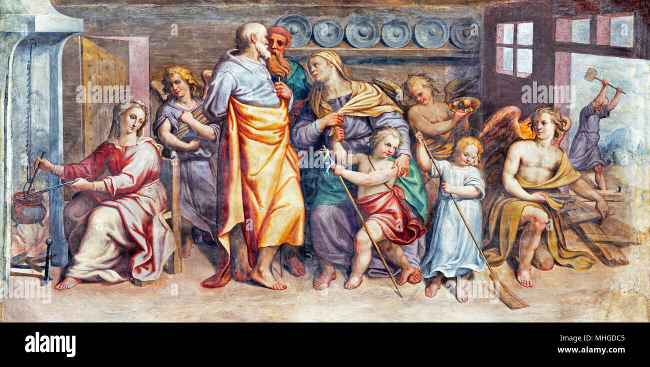 PARMA, ITALY APRIL 16, 2018 The freso of Holy Family and St