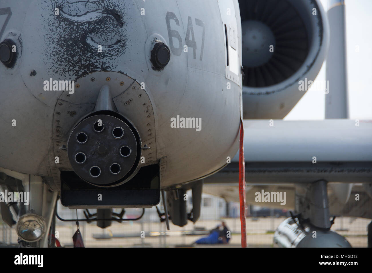 Front view of A10 airplane and its gun Stock Photo