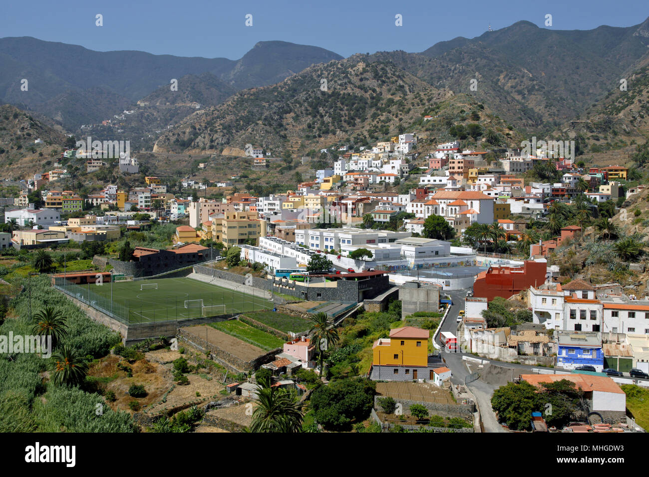 The town of Vallehermoso, La Gomera Island, Santa Cruz de Tenerife, Canary Islands, Spain Stock Photo