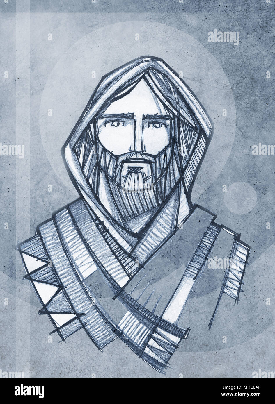 Hand drawn illustration or drawing of Jesus Christ Face Stock ...
