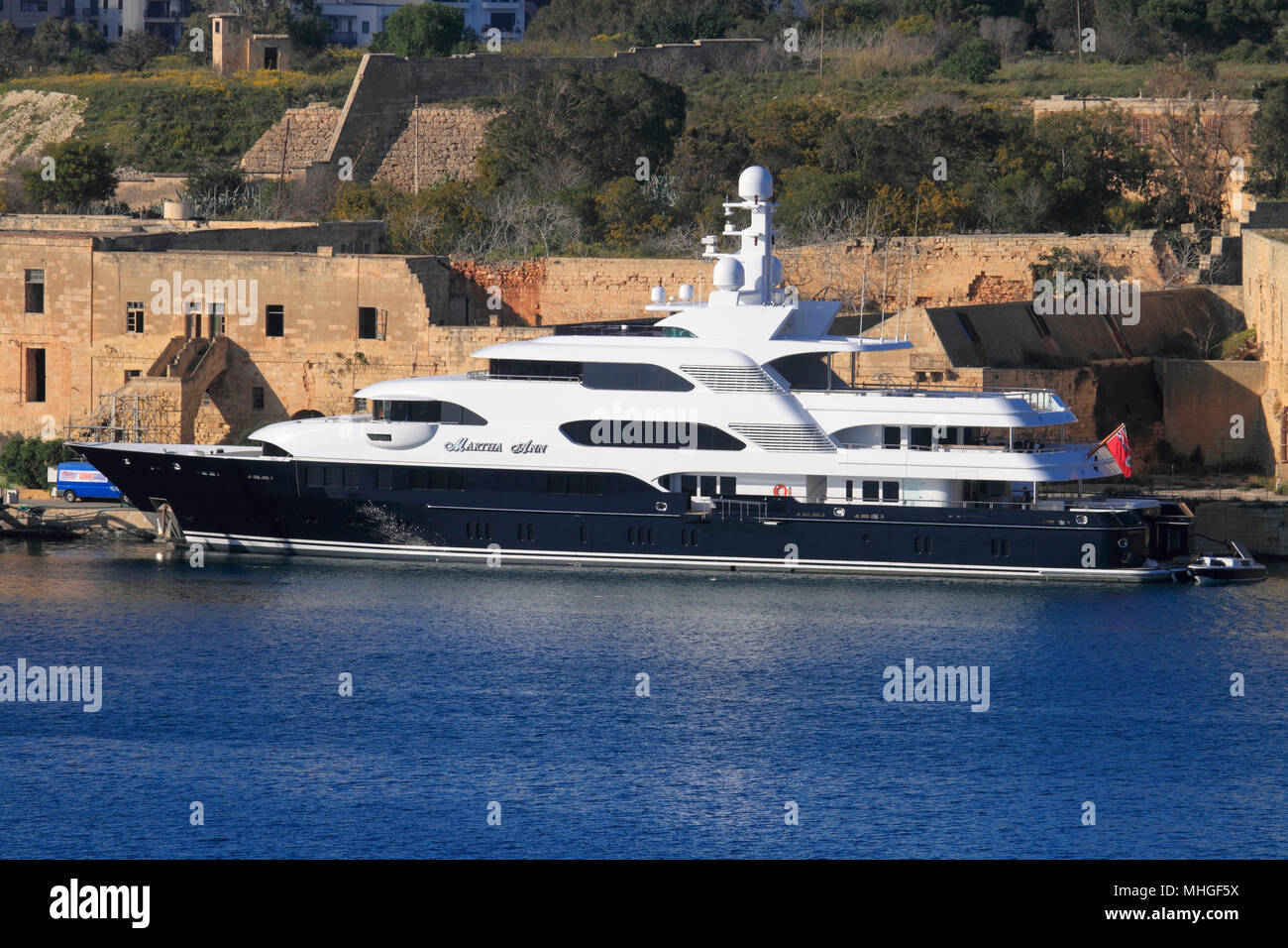 The 40-metre Lurssen super yacht Martha Ann at Marsamxett Harbour, Malta Stock Photo