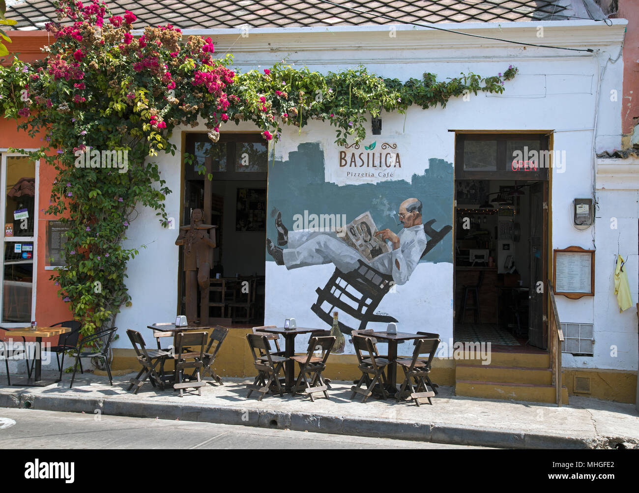 Wall mural on restaurant in Getsemani district of Cartagena, Colombia. Stock Photo