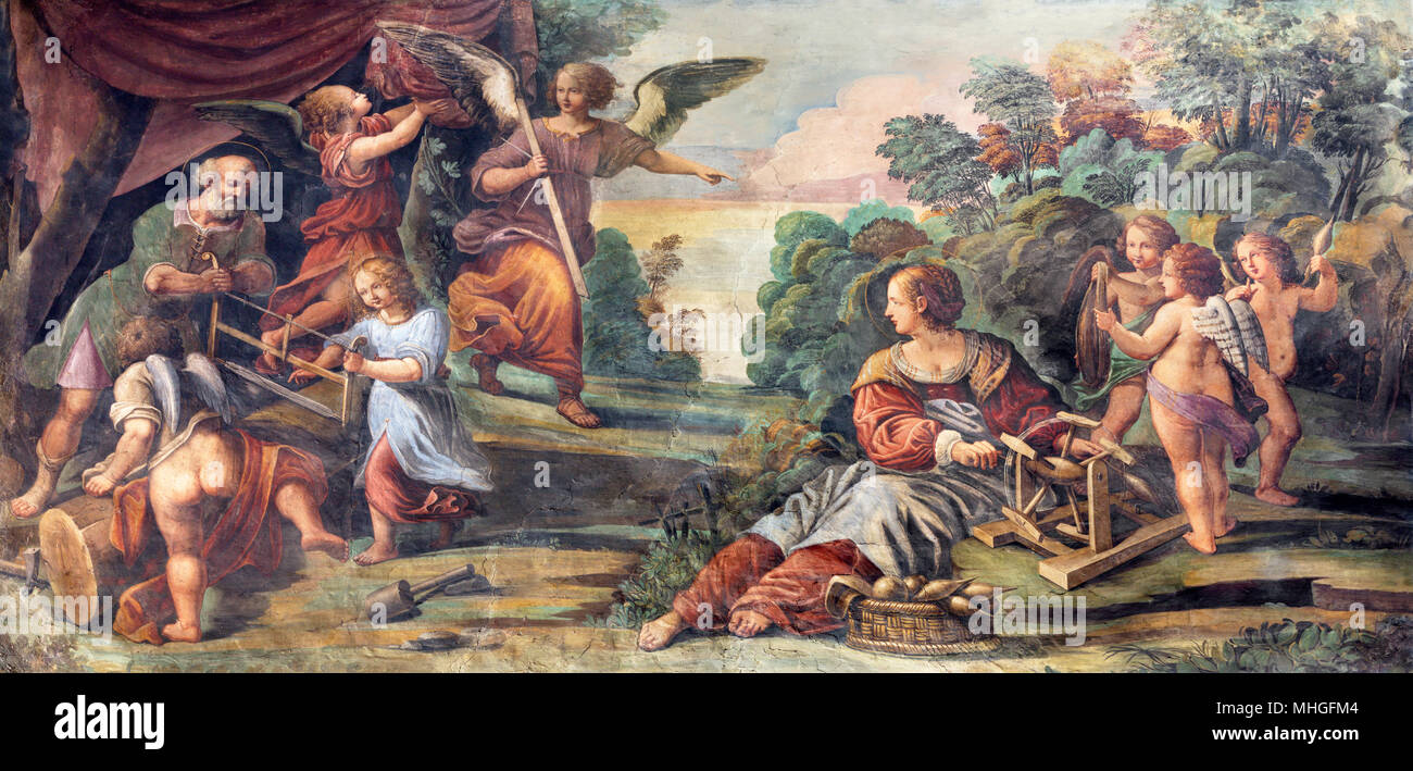 PARMA, ITALY APRIL 16, 2018 The freso of Holy Family in church