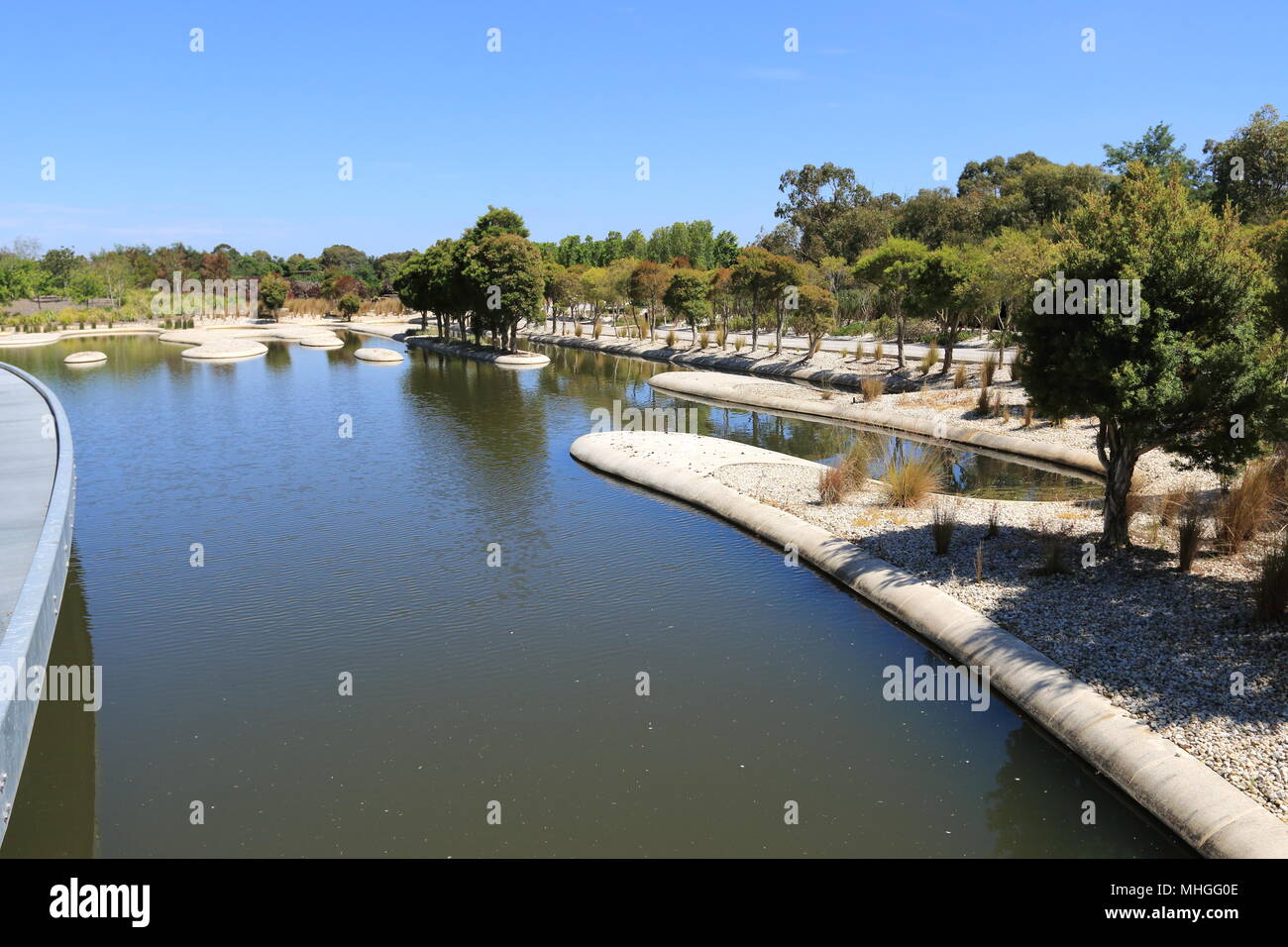 Man made lake at Australia Garden in Cranbourne Stock Photo