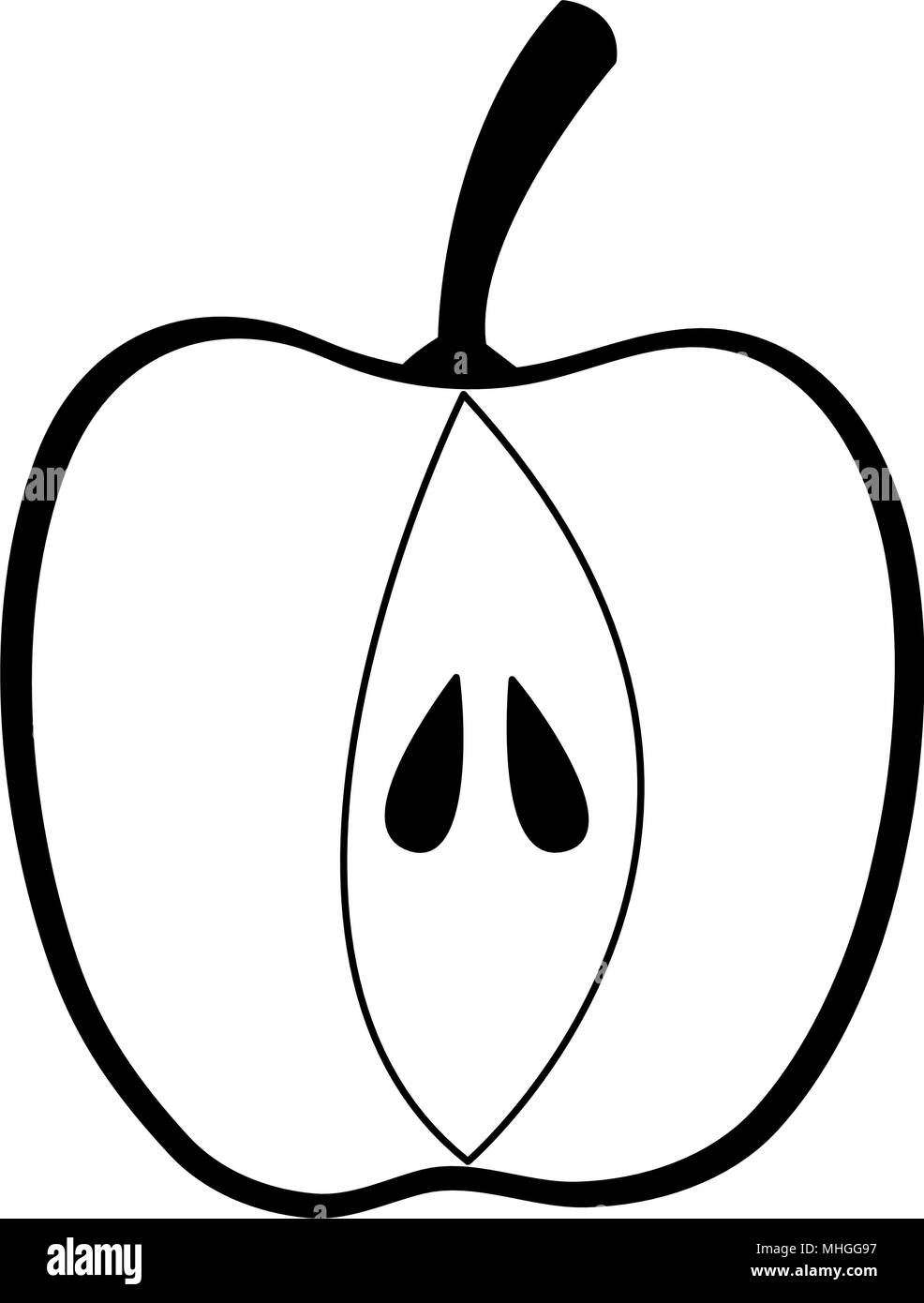 Apple half cut on black and white colors Stock Vector