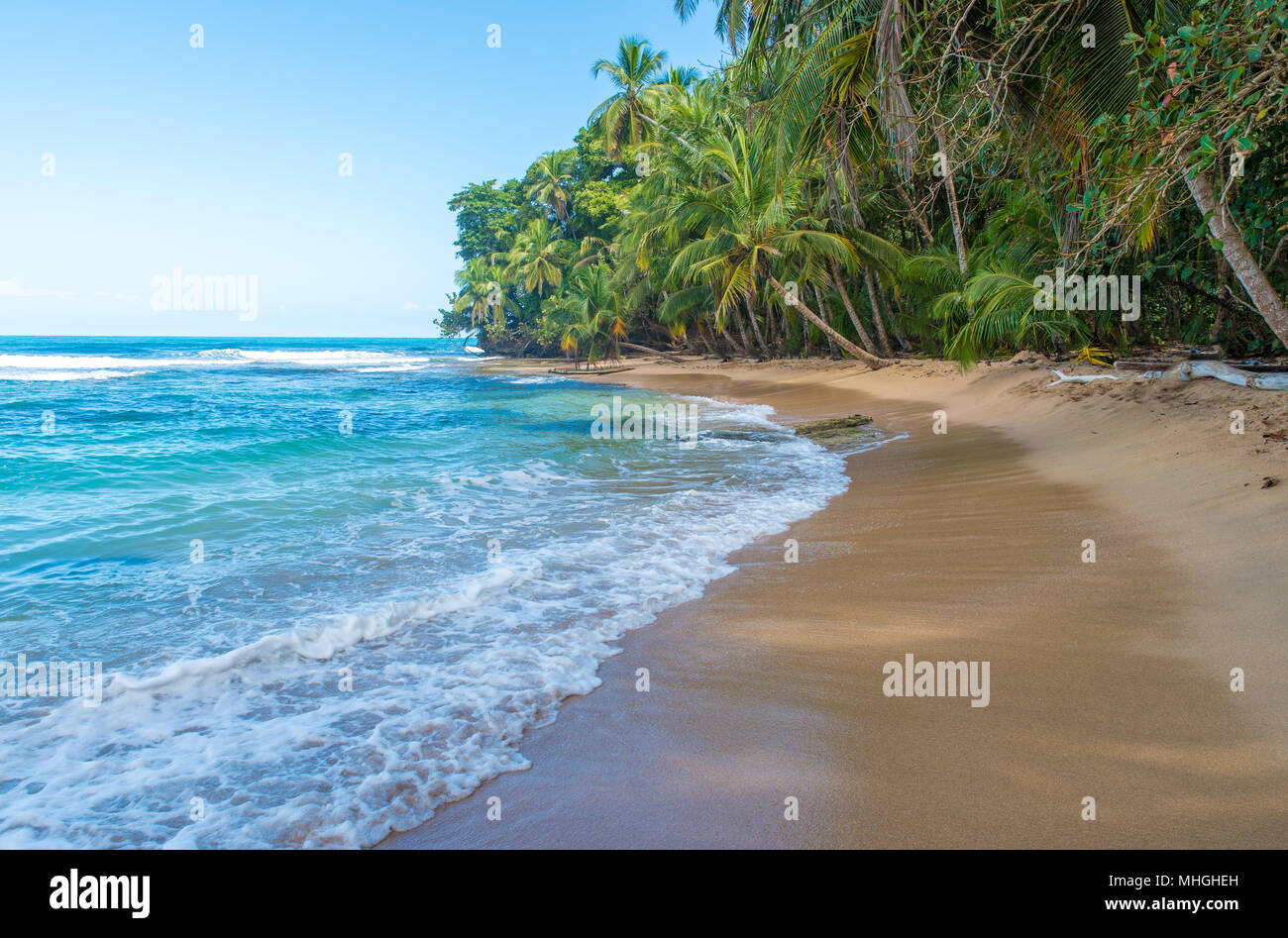 Paradise wild beach of Manzanillo Park in Costa Rica Stock Photo