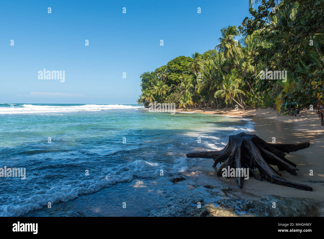 Paradise wild beach of Manzanillo Park in Costa Rica Stock Photo