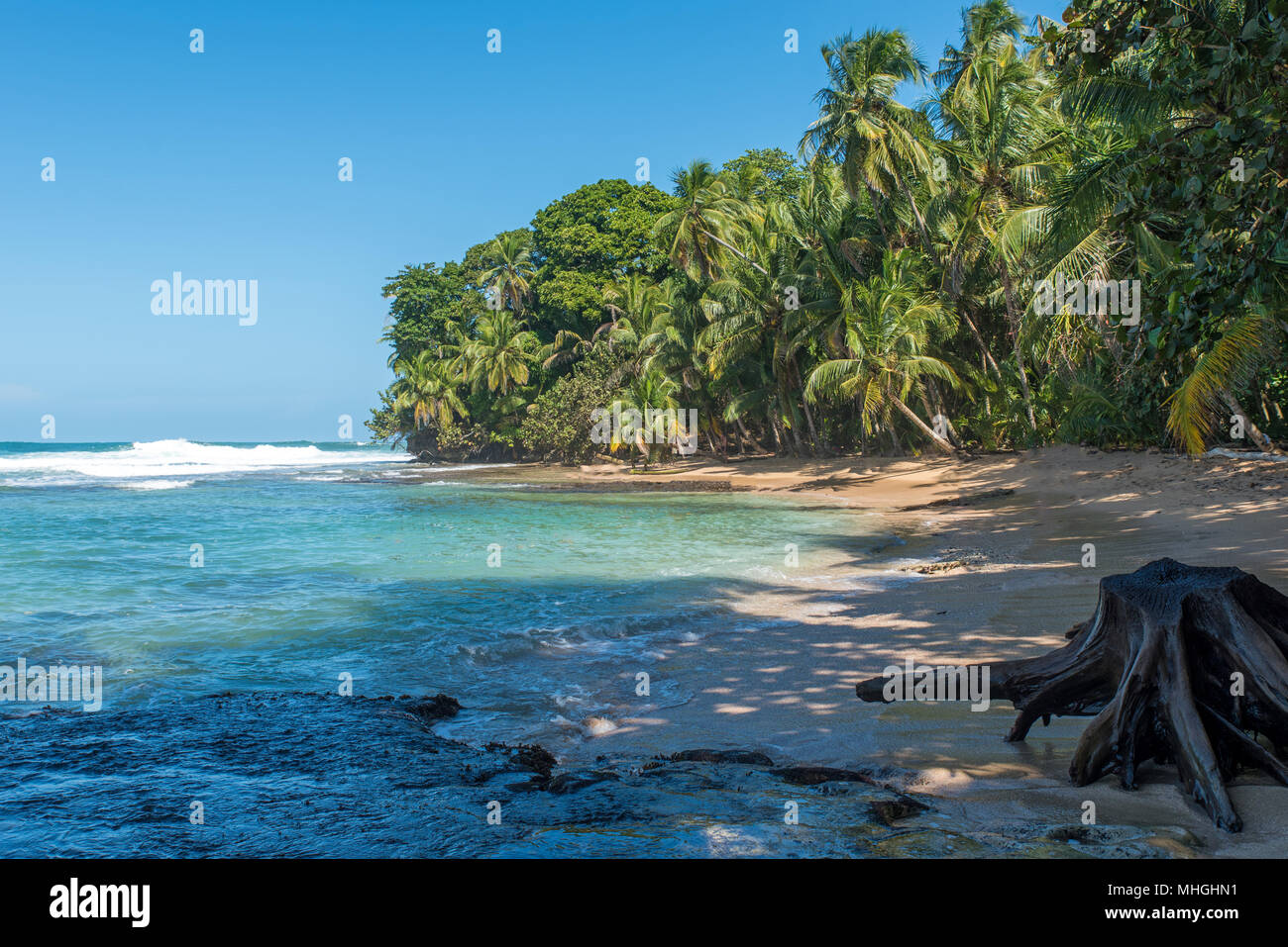 Paradise wild beach of Manzanillo Park in Costa Rica Stock Photo