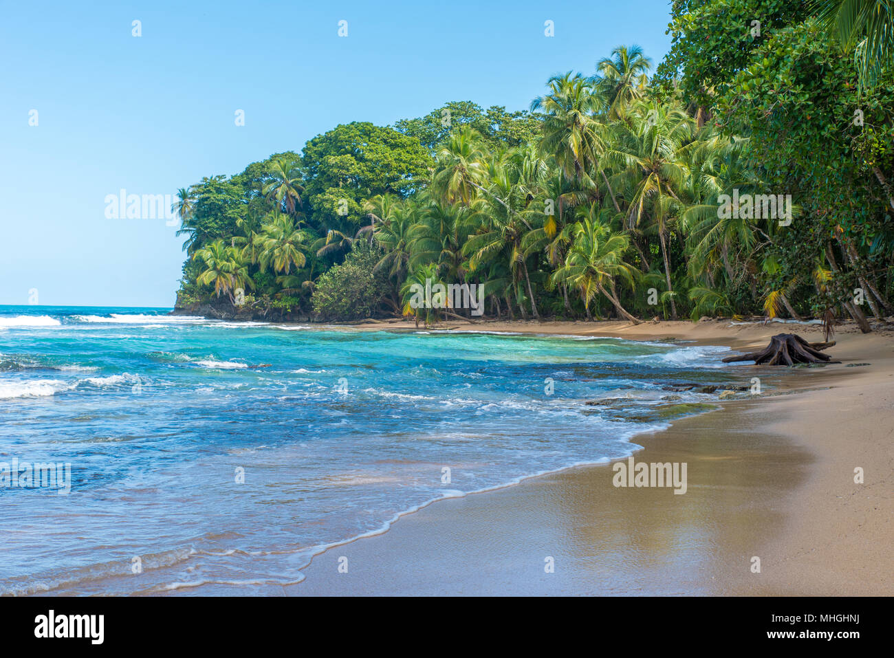 Paradise wild beach of Manzanillo Park in Costa Rica Stock Photo