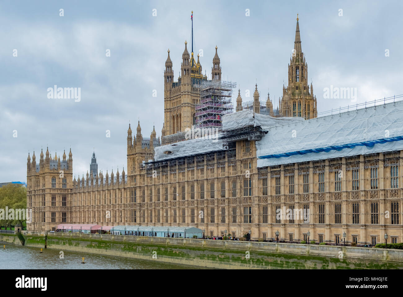 The British House of Parliament undergoing restoration and conservation April 2018. Stock Photo