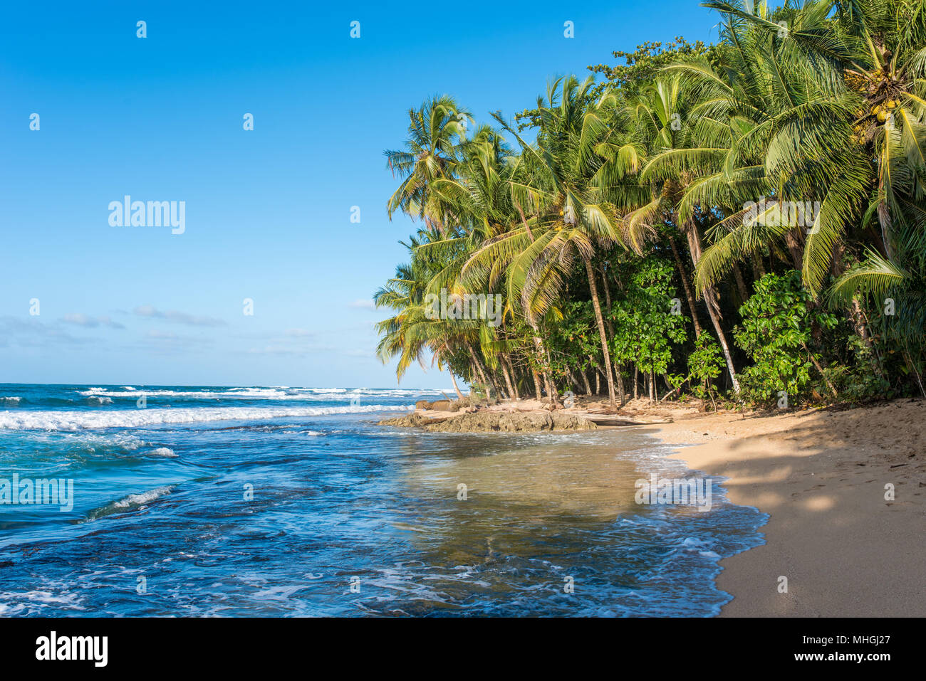 Paradise wild beach of Manzanillo Park in Costa Rica Stock Photo