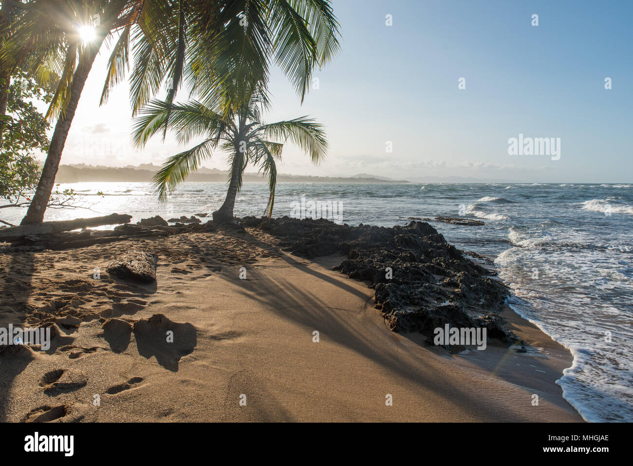 Paradise wild beach of Manzanillo Park in Costa Rica Stock Photo