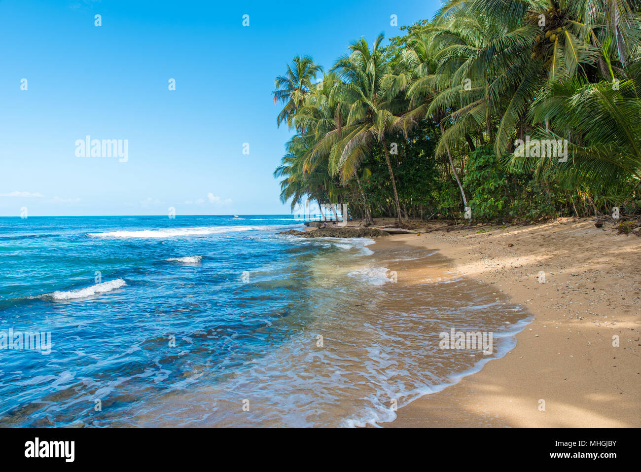 Paradise wild beach of Manzanillo Park in Costa Rica Stock Photo