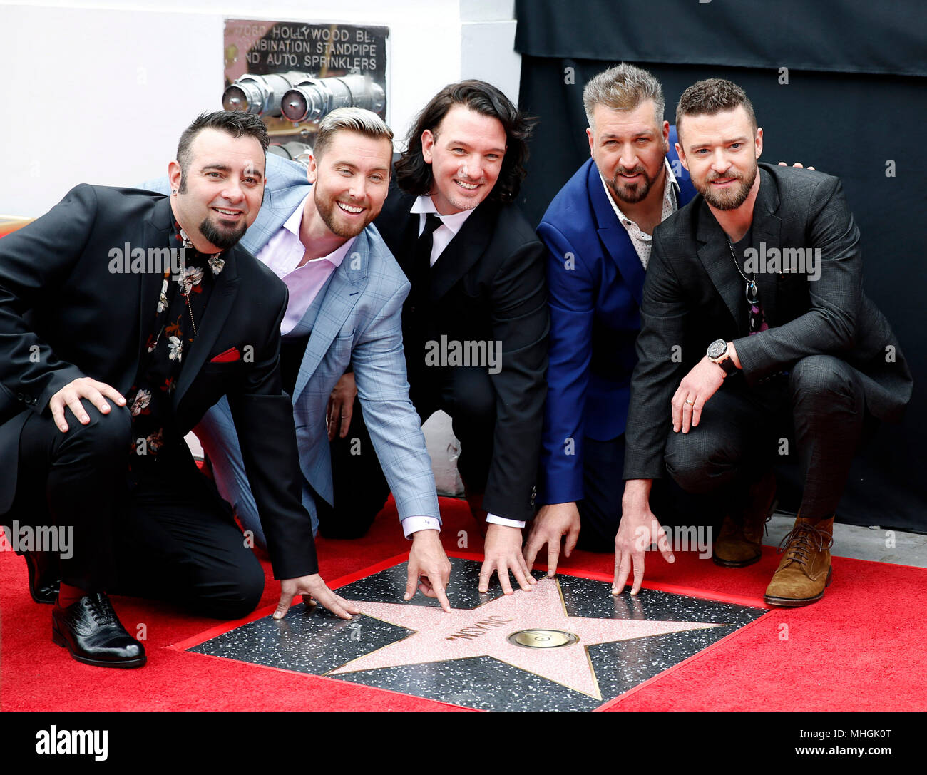 Los Angeles, USA. 30th Apr, 2018. Members of American vocal group *NSYNC attend their Hollywood Walk of Fame Star Ceremony in Los Angeles, the United States, April 30, 2018. Credit: Li Ying/Xinhua/Alamy Live News Stock Photo