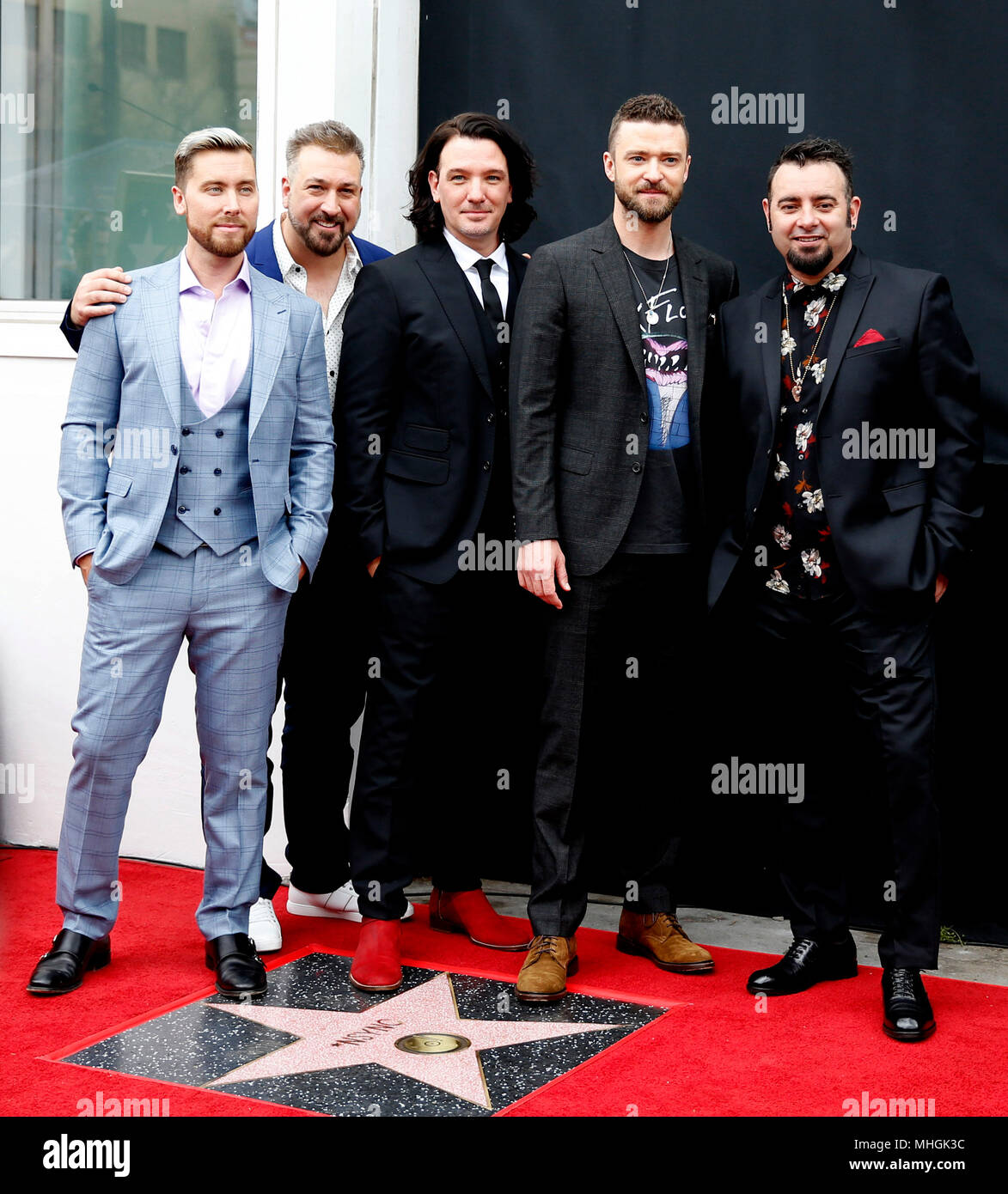 Los Angeles, USA. 30th Apr, 2018. Members of American vocal group *NSYNC attend their Hollywood Walk of Fame Star Ceremony in Los Angeles, the United States, April 30, 2018. Credit: Li Ying/Xinhua/Alamy Live News Stock Photo