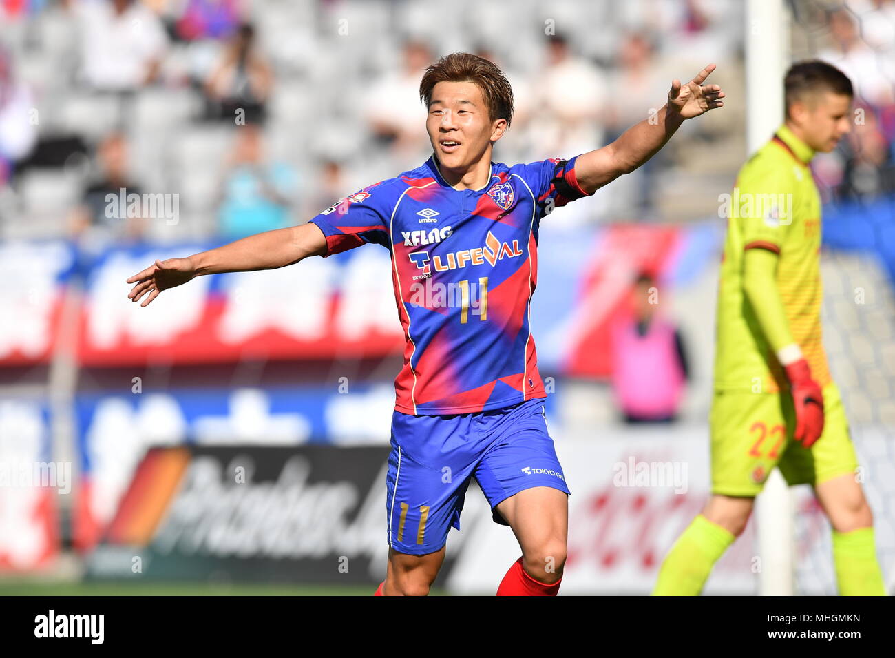 Tokyo Japan 28th Apr 18 Kensuke Nagai Fc Tokyo Football Soccer Kensuke Nagai Of Fc Tokyo Celebrates After Scoring His Team S Second Goal During The 18 J1 League Match Between F C Tokyo 3 2