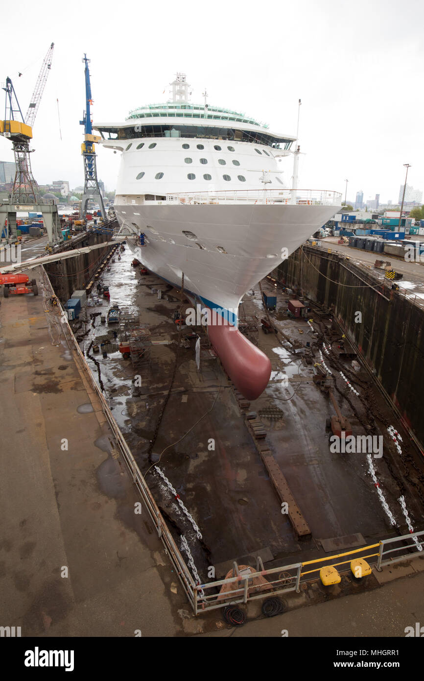 26 April 2018 Germany Hamburg The Cruise Ship Brilliance Of The Seas By The Shipping Company Royal Caribbean International Positioned In The Elbe 17 Dry Dock On The Grounds Of The Shipyard