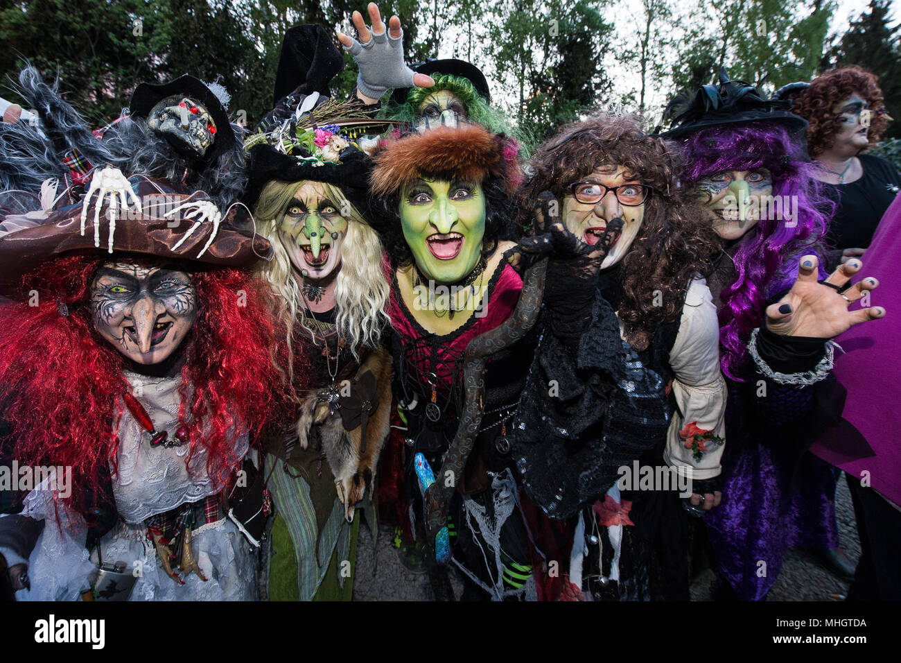 30 April 2018 Germany Wolfshagen Im Harz People Dressed As Witches Posing Before An Attempt At A World Record In Witch Dances The Traditional Walpurgis Night Is Celebrated With Parades Music And
