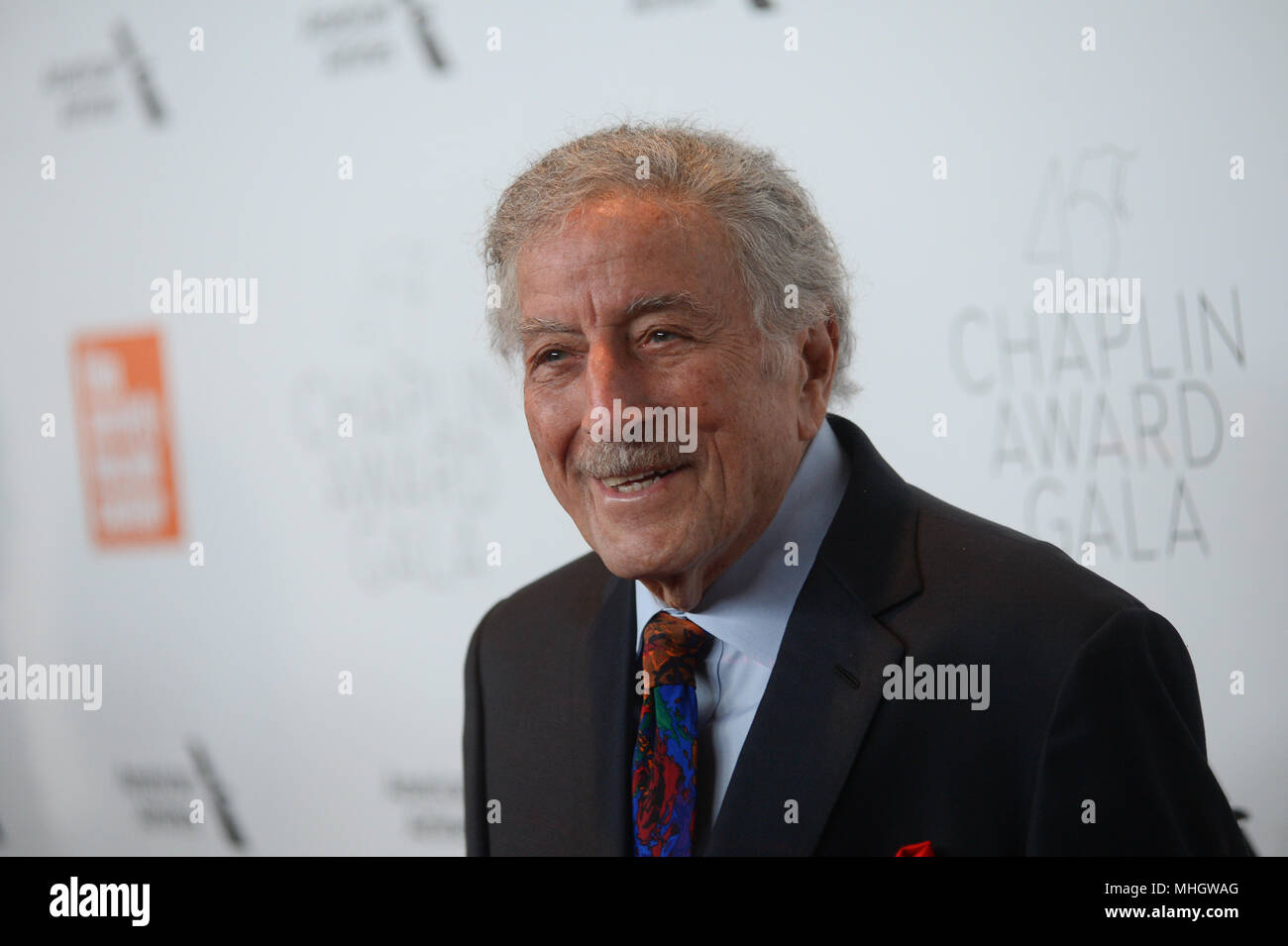 Tony Bennett attends the 45th Chaplin Award Gala at Alice Tully Hall, Lincoln Center on April 30, 2018 in New York City. Stock Photo