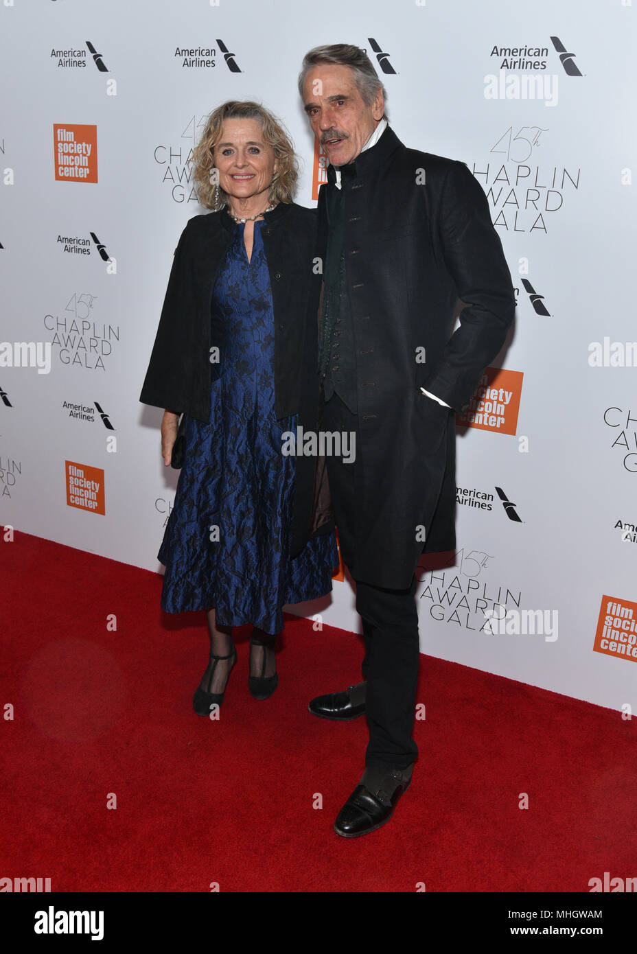 Sinead Cusack and Jeremy Irons attend the 45th Chaplin Award Gala at Alice Tully Hall, Lincoln Center on April 30, 2018 in New York City. Stock Photo