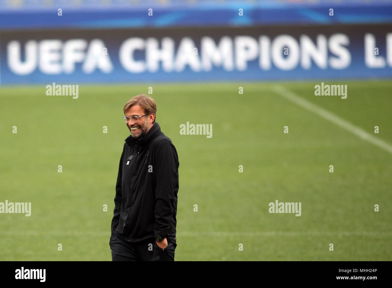 Rome, Italy. 1st May, 2018. Jurgen Klopp during the press conference before the Uefa Champions League match AS Roma vs Liverpool in olympic stadium in Rome. Credit: marco iacobucci/Alamy Live News Stock Photo