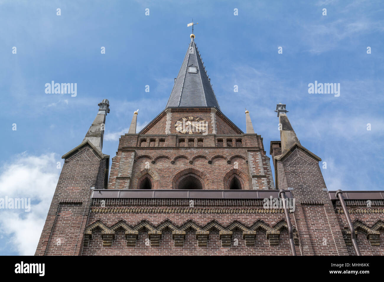 View from below on the Protestant Church in Voorschoten Stock Photo