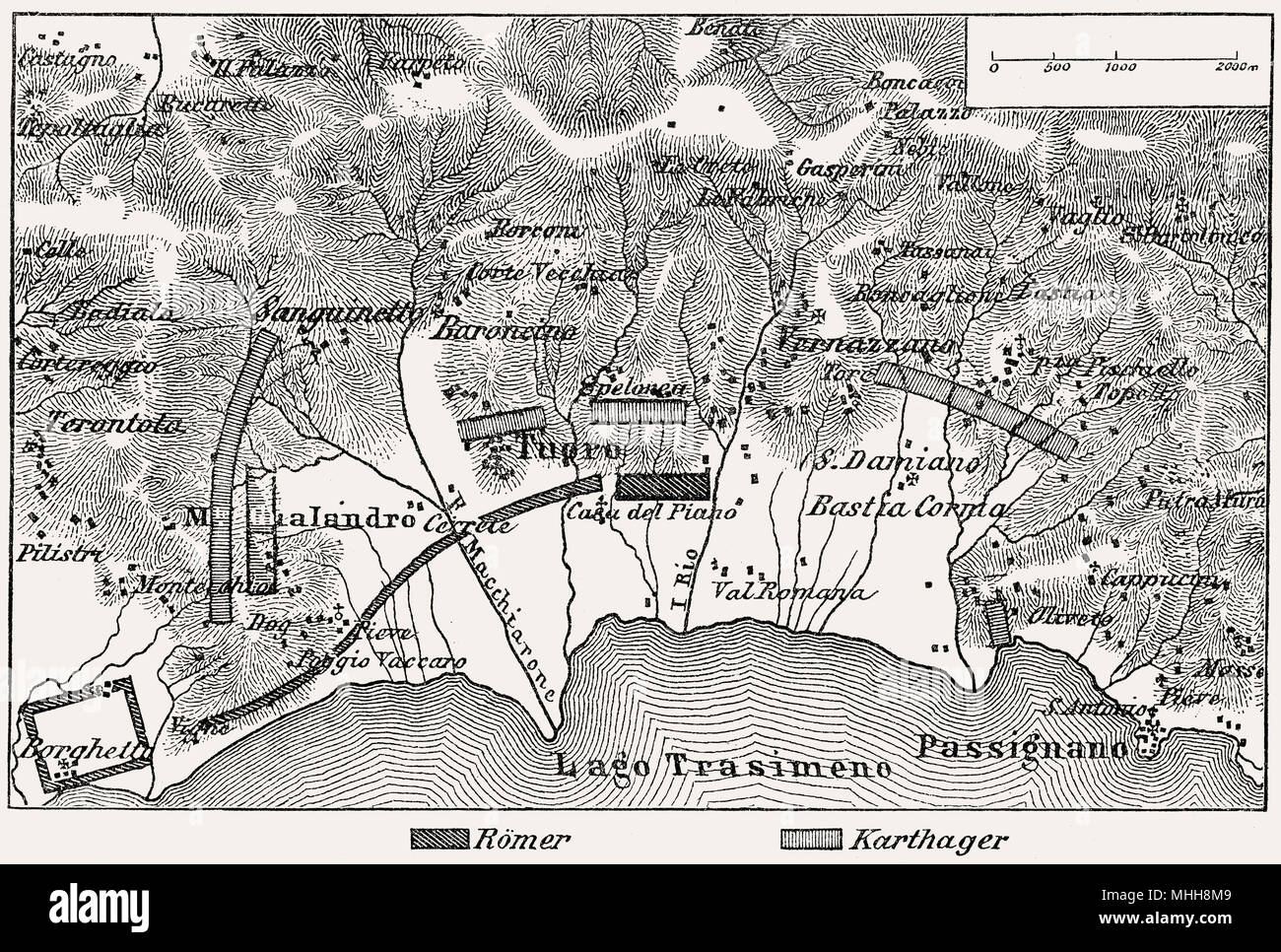 Battle of Lake Trasimene plan, Second Punic War, 217 BC Stock Photo