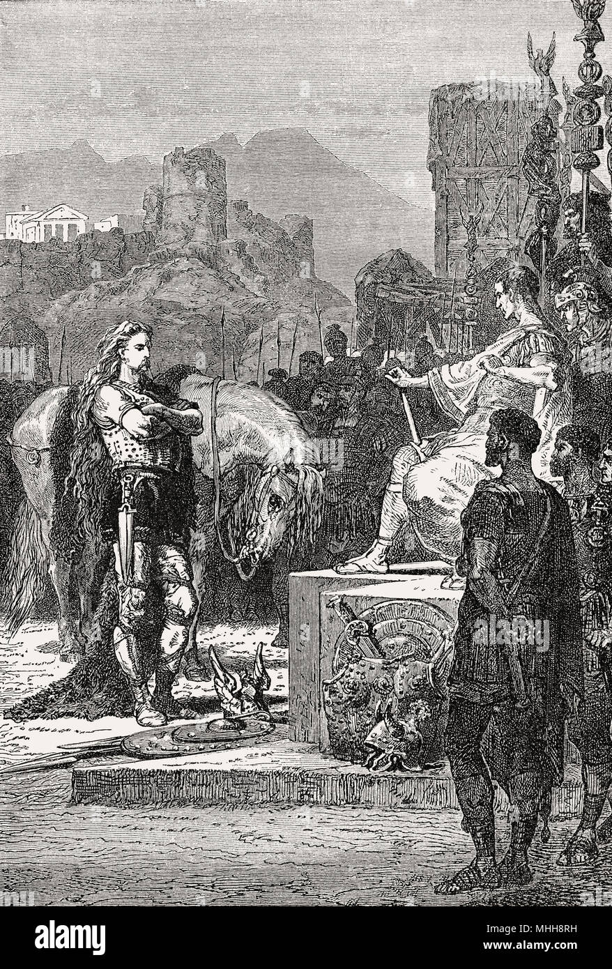 Vercingetorix throws down his arms at the feet of Julius Caesar Stock Photo Alamy