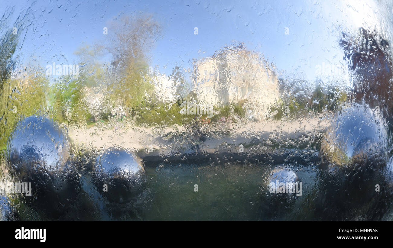 Reflection cityscape in water, abstract background, banner 16x9 format with copy space for text Stock Photo