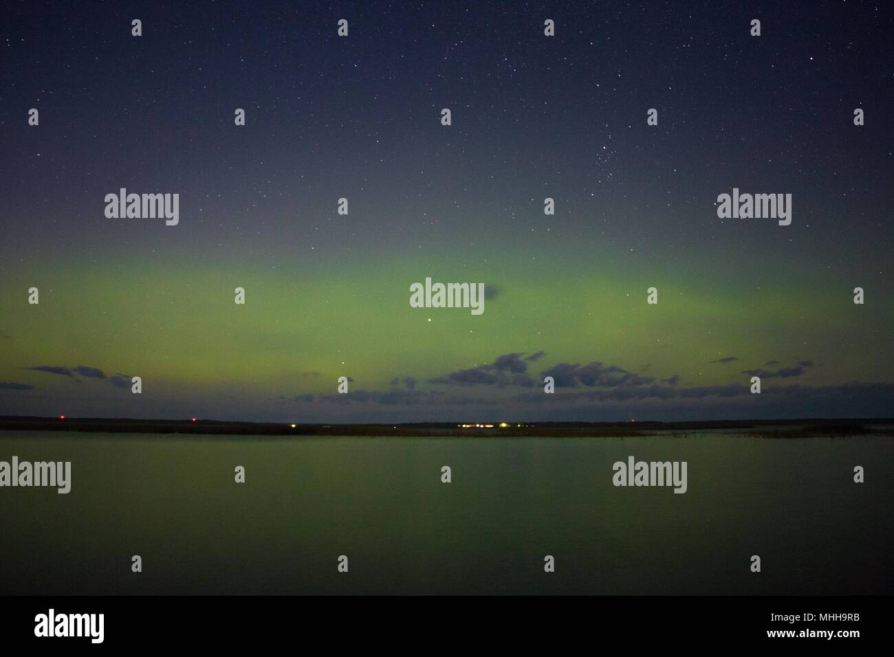 Northern lights and Aurora over Lake Superior on the North Shore of