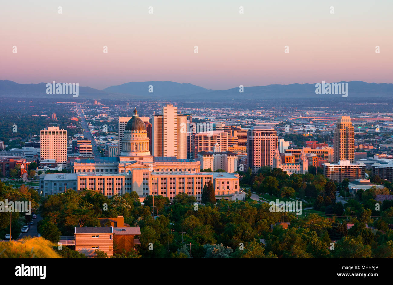 Salt Lake City, Utah at sunset Stock Photo Alamy