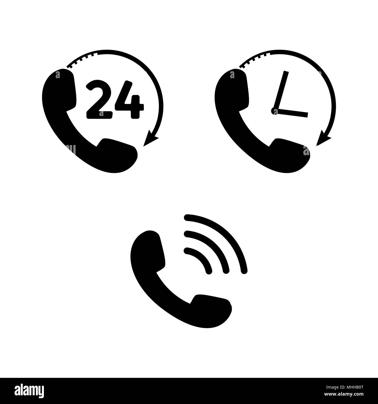 Phone Icon set in flat style. Telephone symbols isolated on white background. Handset icon for logo or app. Support, hotline signs. Phone 24 hour, pho Stock Vector