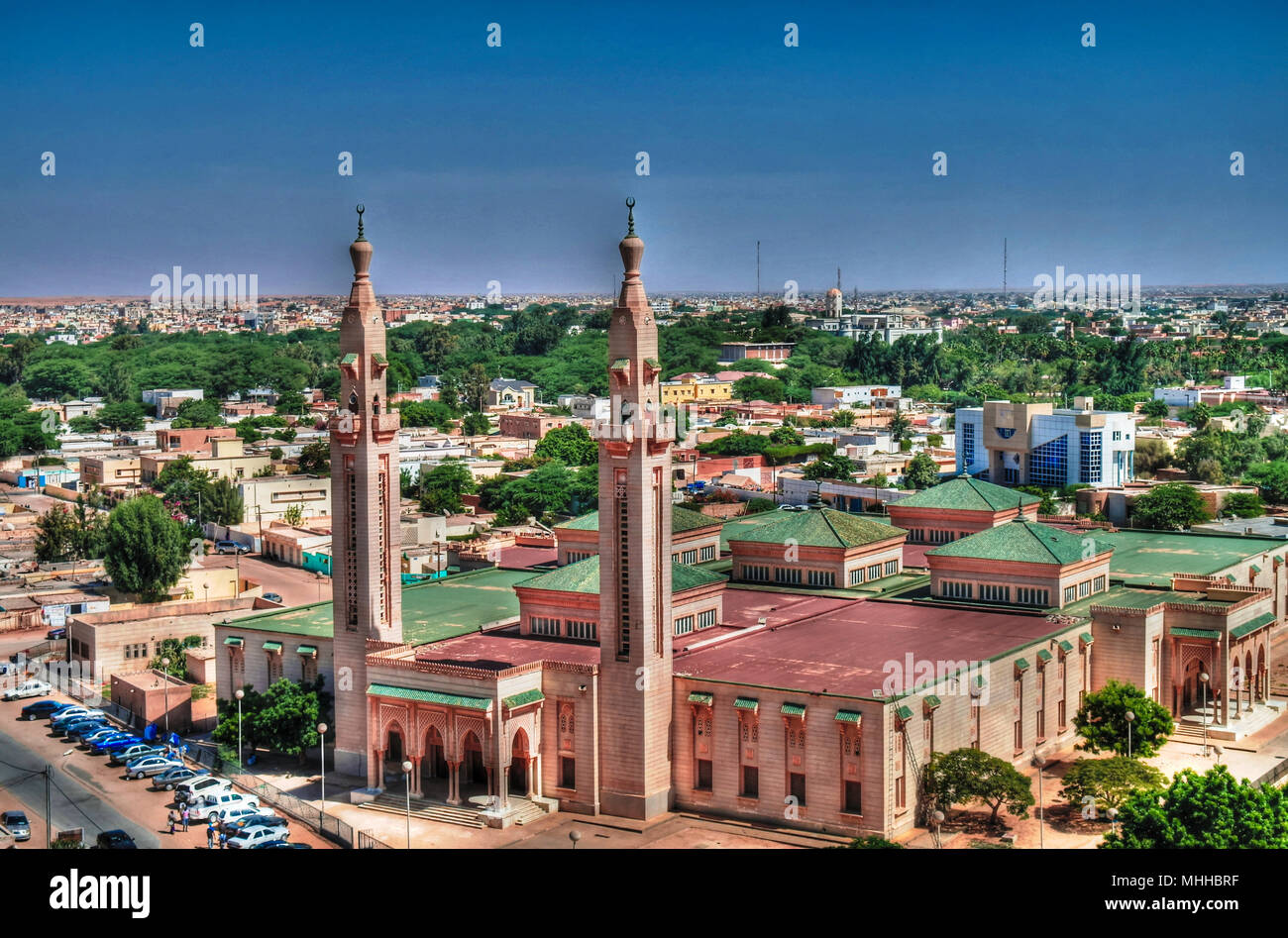 The view to Saudique Grand Mosque in Nouakchott in Mauritania Stock Photo