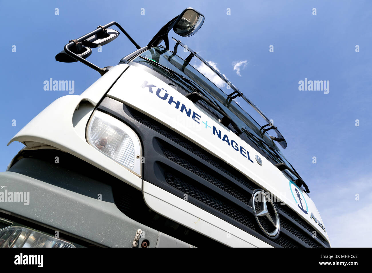 Kuehne + Nagel truck. Kuehne + Nagel International AG is a global transport and logistics company based in Schindellegi, Switzerland. Stock Photo