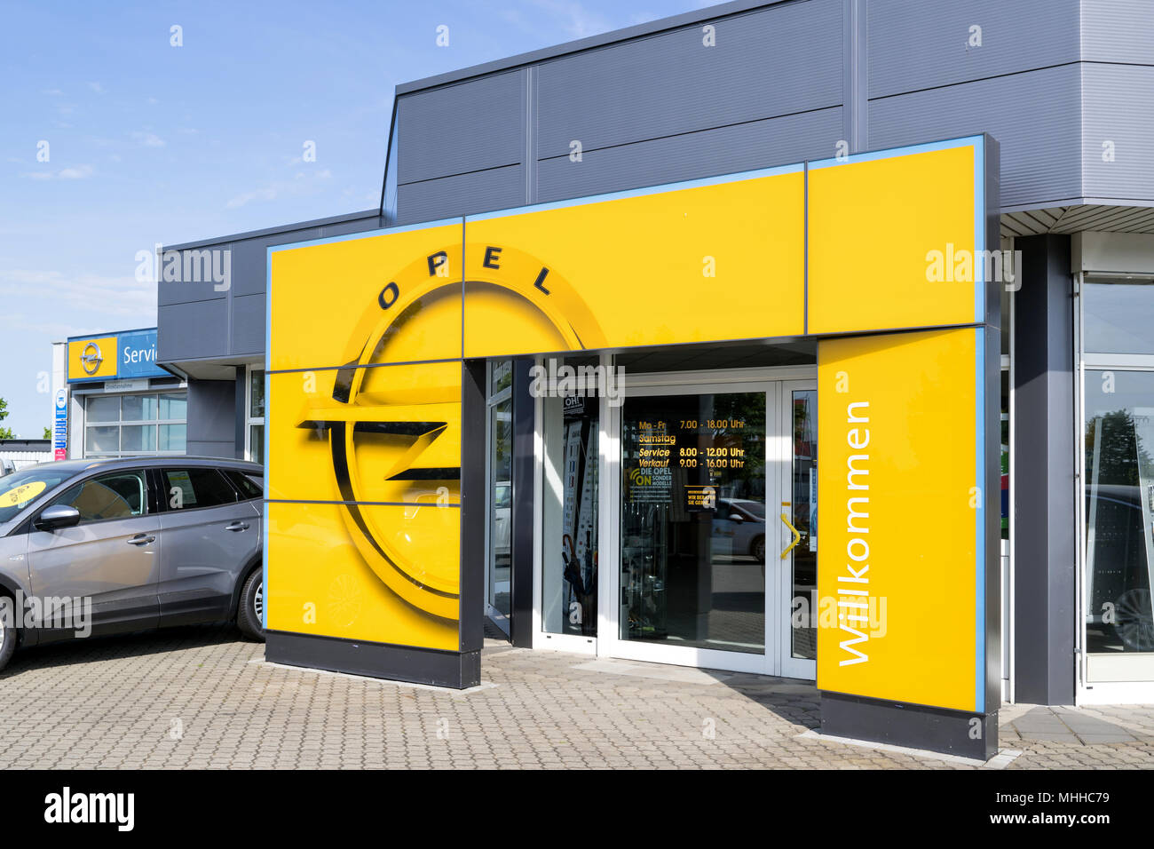 Opel dealer. Opel is a German automobile manufacturer and part of the French Groupe PSA since August 2017. Stock Photo