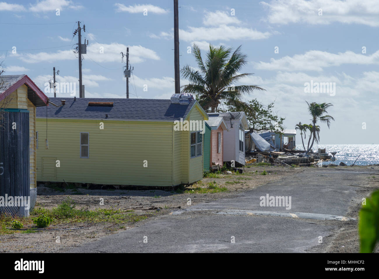 Trailer Park Storm Damage, Florida Keys, USA Stock Photo