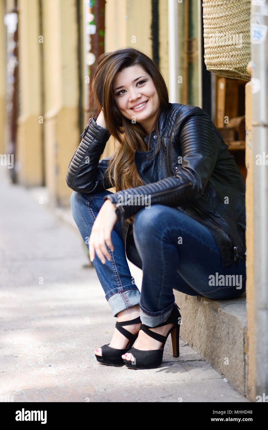 Asian woman in leather jacket hi-res stock photography and images - Alamy