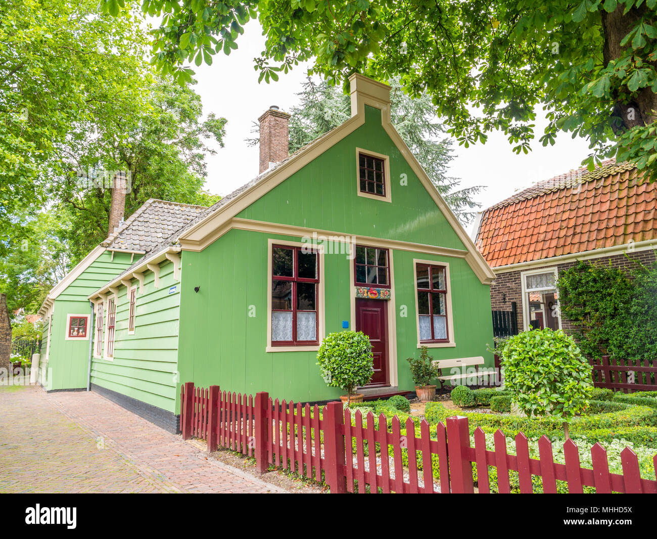 Front of wooden house in historic old village Broek in Waterland near Amsterdam in North Holland, Netherlands Stock Photo