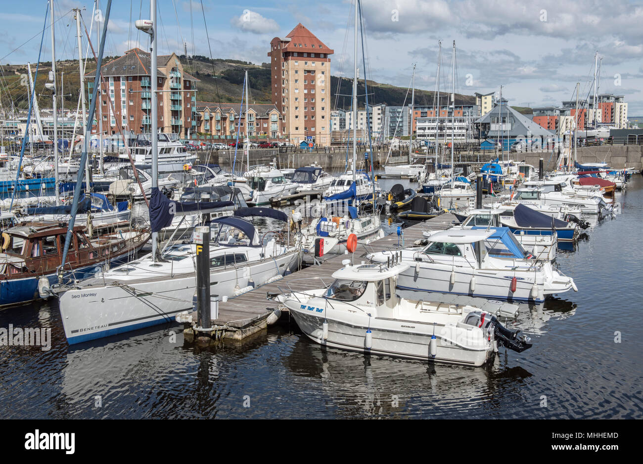 Swansea Marina and Moored boats, yachts South Wales Stock Photo