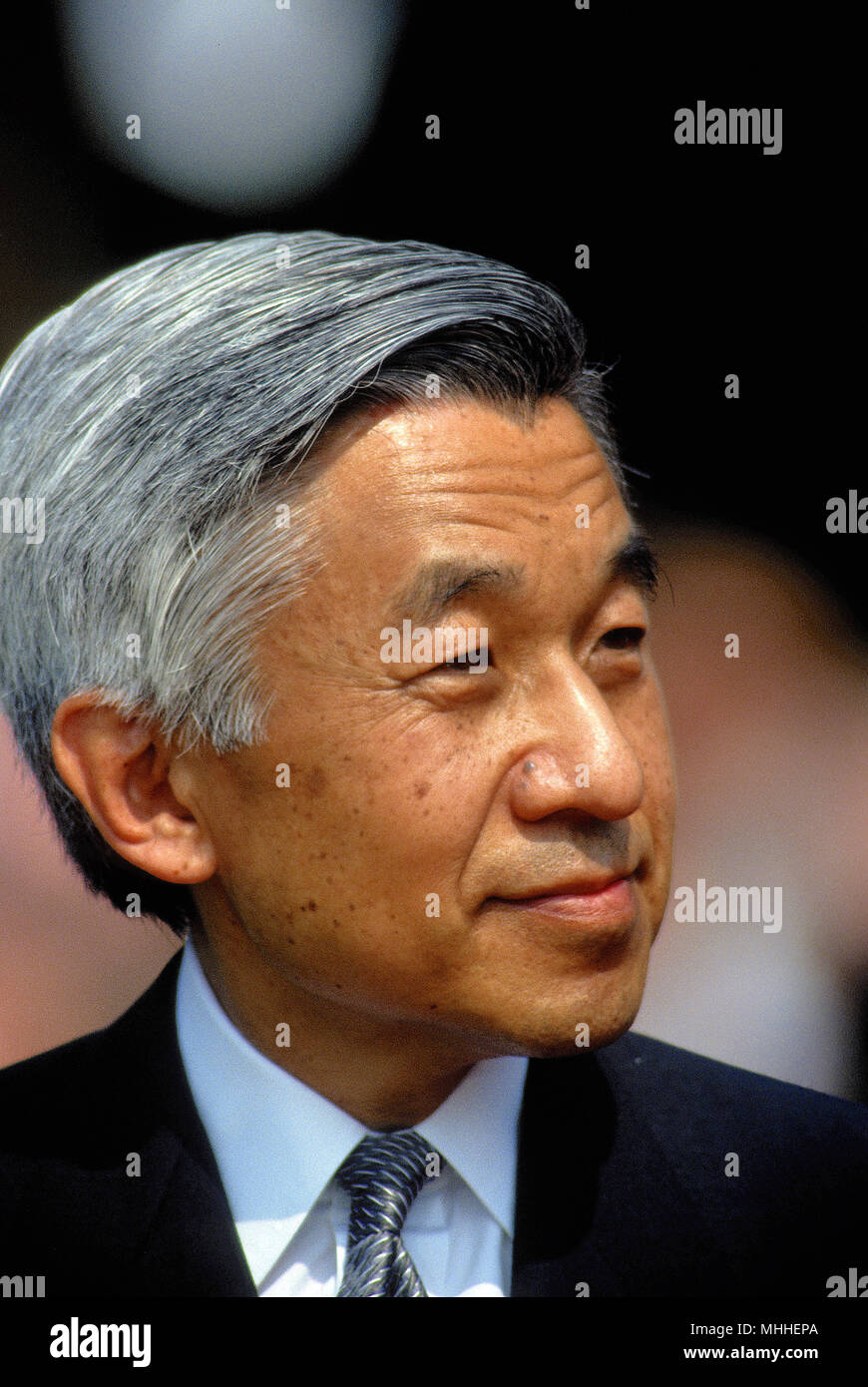 Washington, DC. 6-13-1994 Japanese Emperor Akihito speaks at the podium during the welcoming ceremony for his Official State Visit to the White House.  Akihito is the reigning Emperor of Japan, the 125th emperor of his line according to Japan's traditional order of succession. He acceded to the throne in 1989. Credit: Mark Reinstein Stock Photo